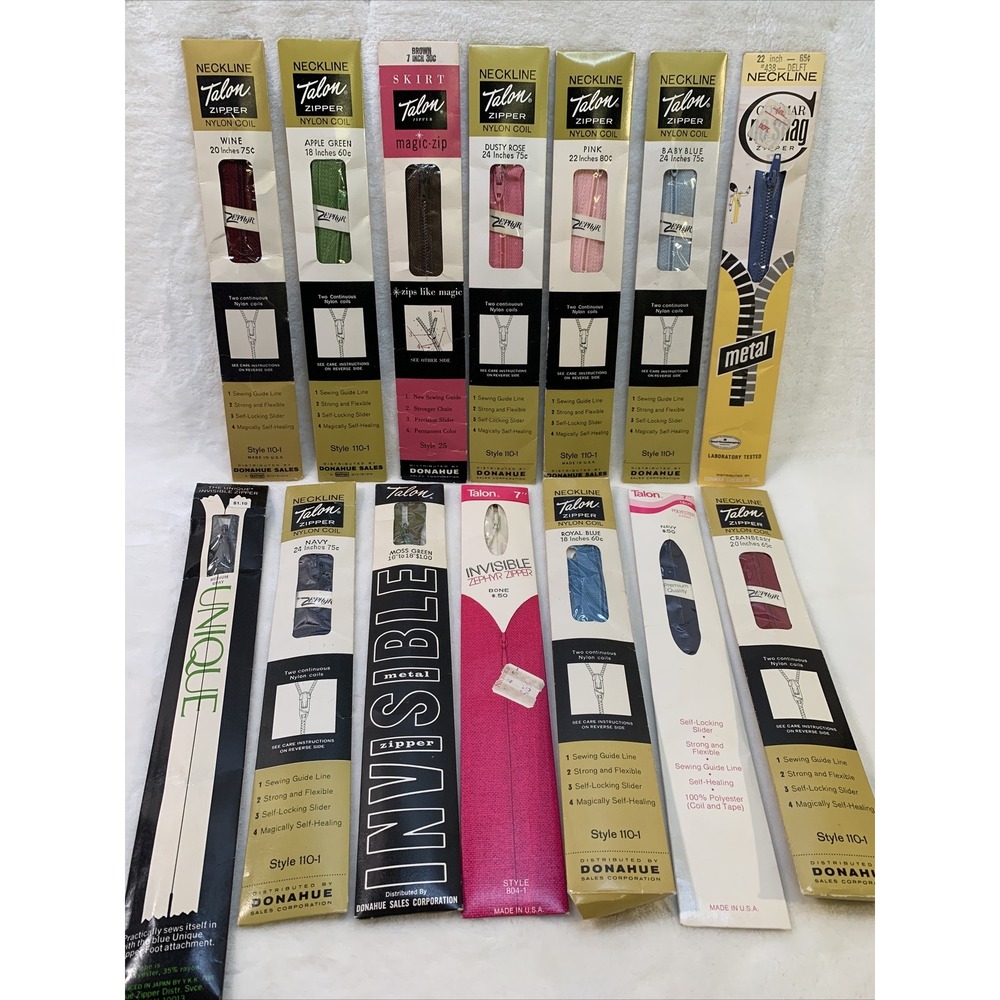 Vintage Lot of 14 Zippers Talon Unique Commar Assorted Colors &‎ Sizes NIP NOS